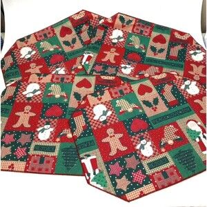Holiday Placemats Set Of 4 Reversible Gingerbread Men Snowmen Father Christmas